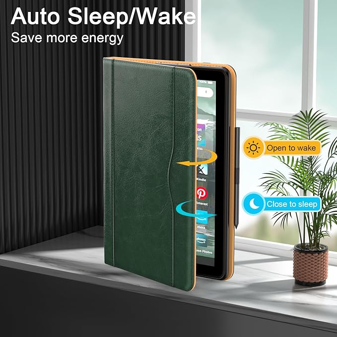 Grifobes Case 8/8 Plus [Only for 2022/2020 Released 12th/10th Generation] Premium PU Leather Folio Stand Smart Auto Wake/Sleep Cover with Built-in Stylus Holder/Pocket Forest Green