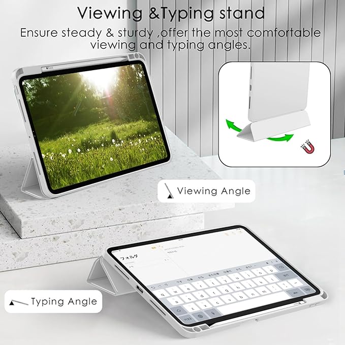 ZryXal iPad Pro 11 Inch Case (M5) 2025/ (M4) 2024 (Model: A2836/A2837/A3006) Trifold Stand Smart Cover with Pencil Holder and Soft TPU Back Auto Wake/Sleep (New Light Gray)
