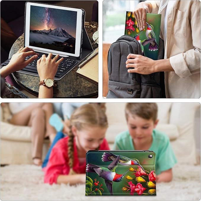 for iPad 9th Generation Case with Keyboard for iPad 8th/7th Generation Case 10.2 inch with Detachable Wireless Keyboard &amp Adjustable Stand Protect Tablet Cover - Cute Hummingbirds