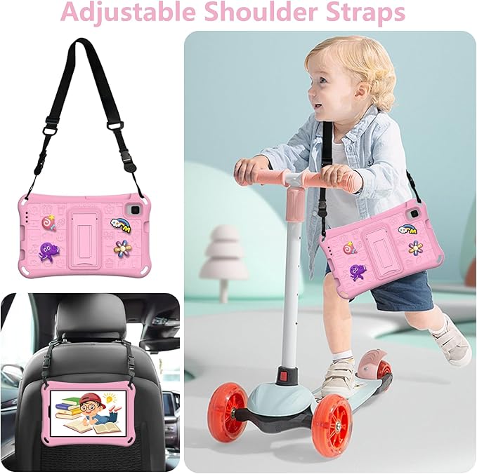 Kids Case for Samsung Galaxy A11(SM-X130/X135) 2025 Tablet 8.7/ Tab A9 8.7 (SM-X110 X115)/Tab A7 Lite 8.7 2021 (SM-T227/T225/T220)/Tab A 8 2019 T290 T295 Shoulder Strap Bumper Pink