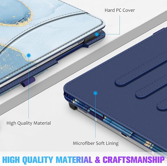 Fintie Case for Samsung Galaxy Tab S10+/ S9+/ S8+/ S7 FE/ S7+ 12.4 Inch Multi-Angle Viewing Protective Cover with Pocket Auto Sleep/Wake Ocean Marble