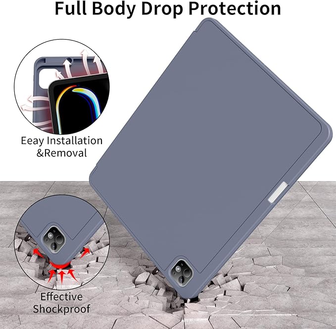 for iPad Pro 13 inch Case (M5/M4) 2025/2024 Slim Protective Cover with Pencil Holder Soft TPU Back Cover Trifold Stand Auto Wake/Sleep A2925 A2926 A3007 A3362 A3359 (Purple)