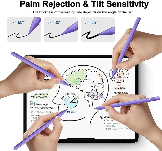 Stylus Pen for iPad 11th/10th 2018-20252Pack Apple Pen Palm Rejection Tilt Sensitivity Pixel Perfect for Apple iPad A16/11/10/9/8/7/6thPro 12.9/11/13 M5/M4Air M3/M2/5/4/3Mini A17/5/6th-Purple