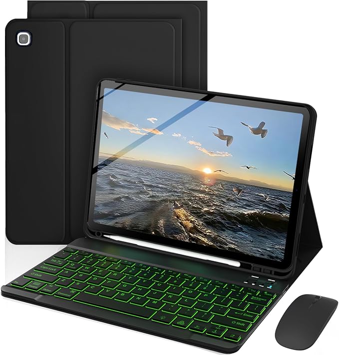 Keyboard Case for Samsung Galaxy Tab S6 Lite 10.4 Inch Mouse and 7 Colors Backlit Detachable Keyboard Adjustable Stand Built in S Pen Holder Auto-Sleep/Wake Feature Black