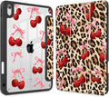 May Chen Case for iPad Air 13 Inch M4 2026 M3 2025 M2 2024 [Built-in Pencil Holder] Shockproof Cover with Clear Transparent Back Shell Auto Sleep/Wake Cover Cherry &amp Cheetah