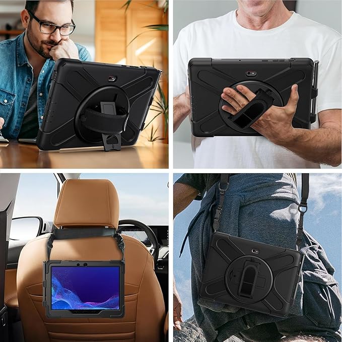 DreamerX for Samsung Galaxy Tab Active5 Pro 2025/Active 4 PRO/Active PRO 10.1 Case Heavy Duty Rugged Shockproof Drop Protection Cover with 360 Rotating Stand Handle Hand Strap Shoulder Strap Black