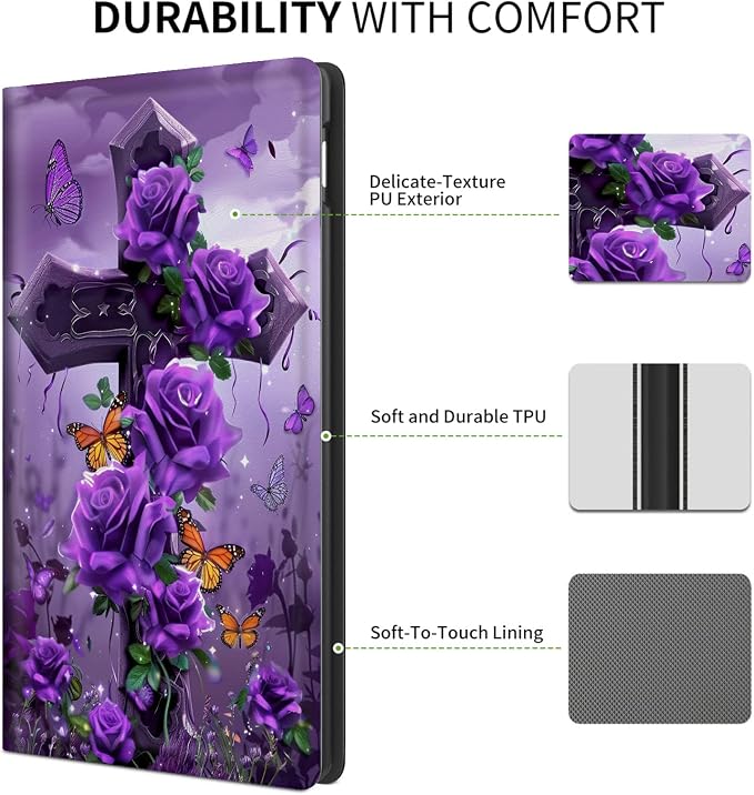 Cross with Purple Rose Butterflies
