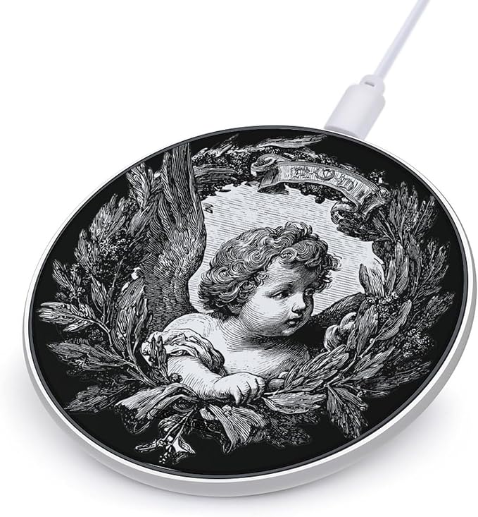 Vintage Cherubs Wreath Fast Portable Charger 10W Funny Graphic Phone Charging Pad with USB Cable