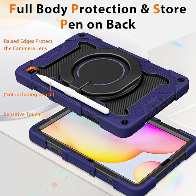 ROISKIN Case for Samsung Galaxy Tab S6 Lite 10.4’’ (2024-2020)Drop-Proof Protection Cover with 360° Rotate Stand &amp Handle &amp Screen Protector &amp Shoulder Strap &amp Kids Friendly