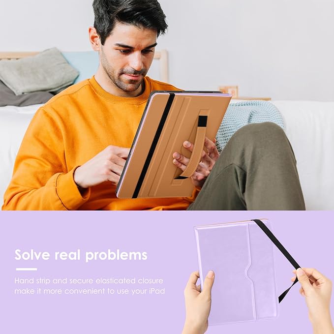 VIKESI Case for iPad Pro 13-inch M5 or M4 Released in 2025 or 2024 Leather Stand Cover with Apple Pencil Holder Auto Wake/Sleep Multiple Viewing Angles Built in Hand Strap &amp PocketLavender