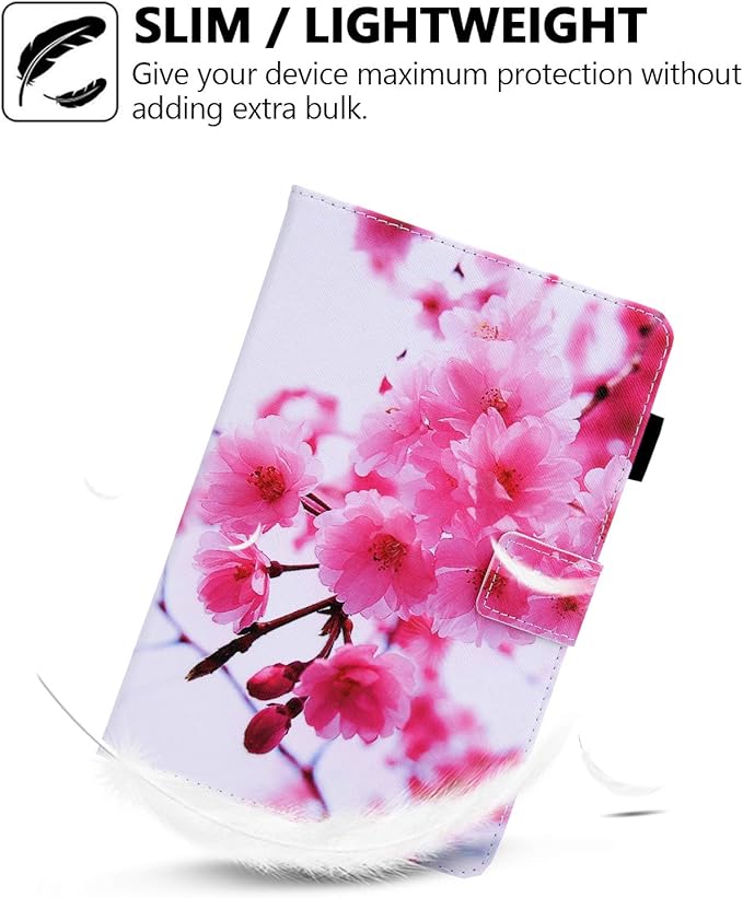 Folio Case for Amazon Fire HD 10 Tablet (5th/7th/9th Generation) Slim Fit Stand Magnetic Soft TPU Back Smart Cover for All-New Fire HD 10 2015/2017/2019 Sleep Mode Cherry Blossom