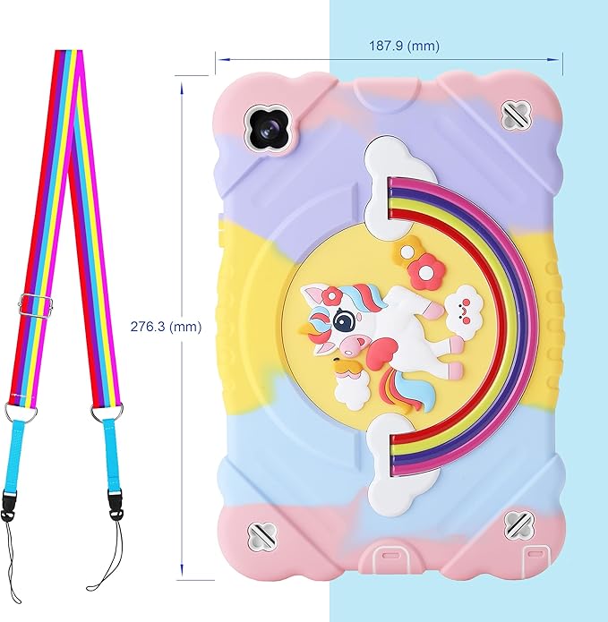 XZC Case for Samsung Galaxy Tab A9+/ A9 Plus Case 11 2023 (SM-X210/X216/X218) Unicorn Heavy Duty Shockproof Protective Case with Stand/Shoulder Strap for Kids Girls Women (Rainbow)