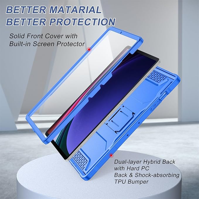 Soke Case for Samsung Galaxy Tab S9 Plus/S9 FE+ 2023 with Built-in Screen Protector &amp Kickstand Rugged Full Body Protective Cover for Galaxy Tablet 12.4 InchKlein Blue