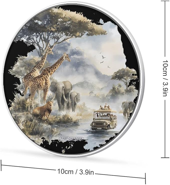 Africa Scene Giraffes Elephants Travel Phone Charger Magnetic Charging Pad Anti-Slip with USB Cable
