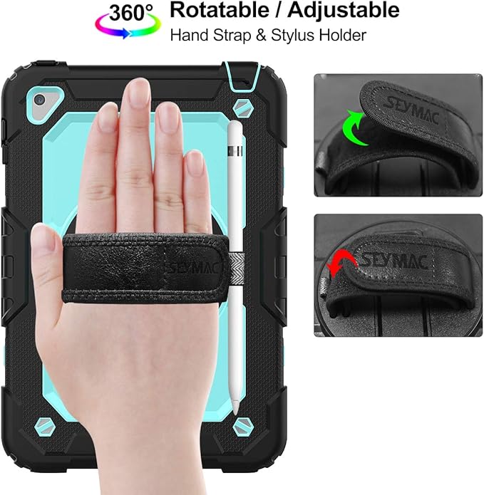 SEYMAC stock Case for iPad mini 5/4 with Screen Protector Pencil Holder [360 Rotating Hand Strap] &amp Stand Drop-Proof Case for iPad mini 5th/4th Generation 7.9 inch (SkyBlue+Black)