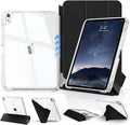 JKSML Case for iPad (A16) 11th/10th Gen with 8+ Viewing Angles DIY Detachable Sliding Cover Fully Clear Hard Back Shell Solid Y-fold Stand Pencil Holder for iPad 10.9 (2022)/ 11 (2025)-Black-1