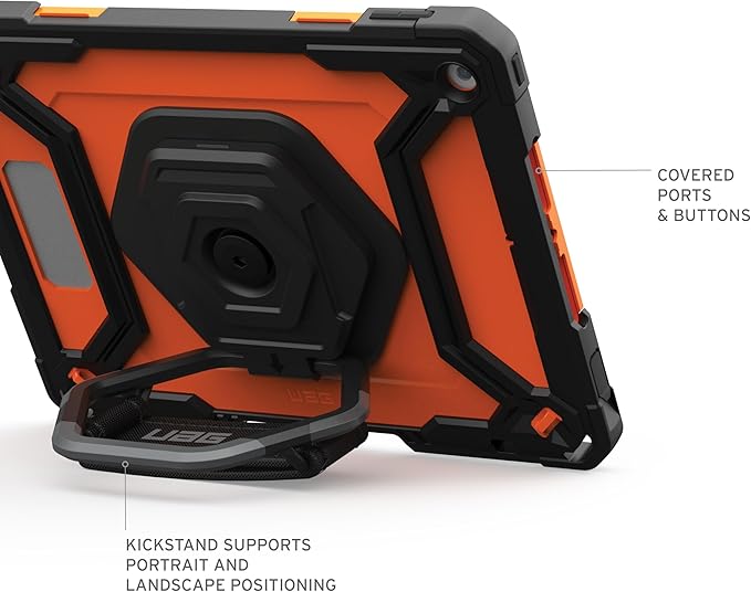 URBAN ARMOR GEAR UAG Designed for iPad 10.2 9th/8th Gen 2020-2021 Case w/Built-in Screen Protector Kickstand Hand Strap Rugged Transparent Clear Military Grade Protective Cover Plasma Orange/Black