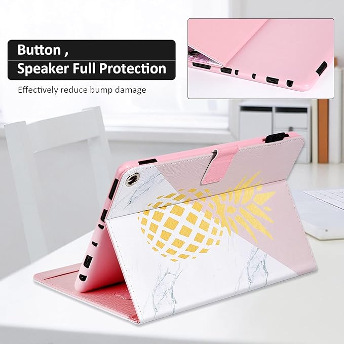 Dteck Case for All-New Fire HD 10 &amp HD 10 Plus Tablet (2021 Release 11th Generation) - Multi-Angle Folio Stand Premium Embossed Leather Protective Smart Cover with Auto Wake Sleep Gold Pineapple