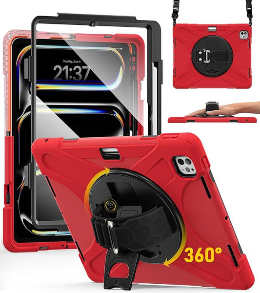 BRAECN for iPad Pro 13 inch Case M5 2025 &amp M4 2024 Heavy Duty Shockproof Protective with Pencil Holder Screen Protector 360°Rotating Stand Handle &amp Shoulder Strap Full Body Cover Kids Friendly