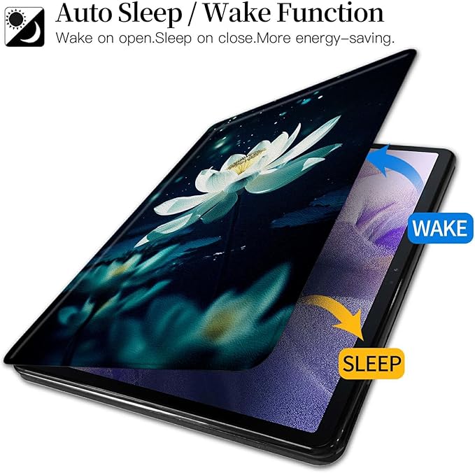 White Lotus Flower Pattern Case for Samsung Galaxy Tab S8 Plus 2022/S7 FE 2021/S7 Plus 2020 12.4 InchBFDHGQZC 360 Degree Rotating Stand Protective Cover with Auto Sleep/Wake
