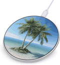 Sea Palm Trees Wireless Charger Fast Wireless Charging Pad with USB Cable 10W Anti-Slip Magnetic Wireless Charger Portable Slim Charger Puck Travel Charging Station