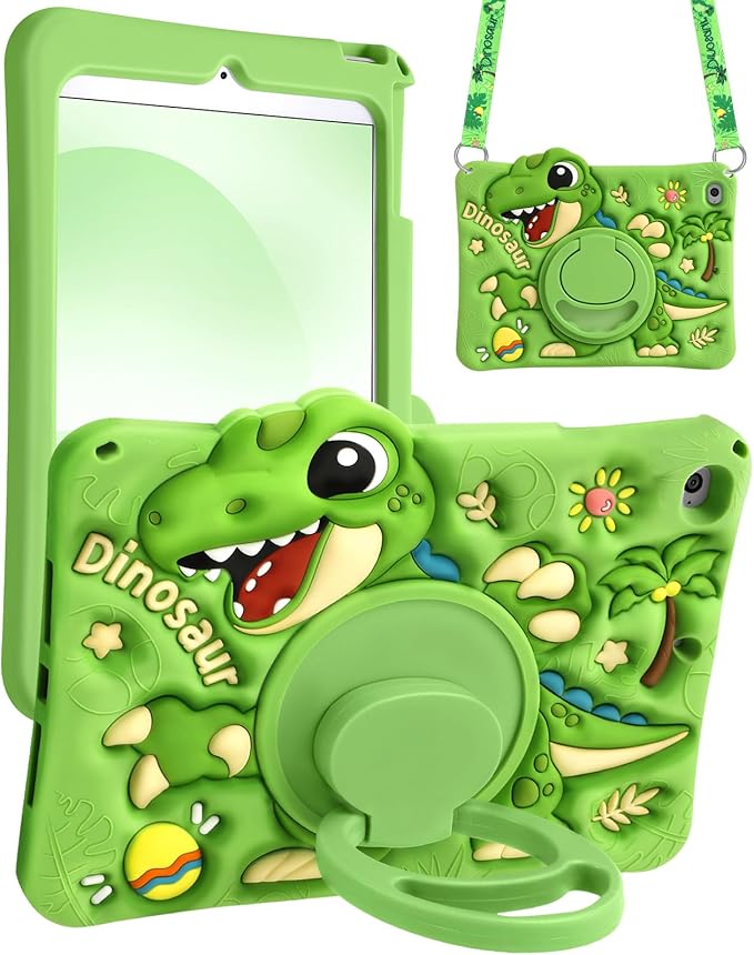 Boaretiu for iPad mini 5/4 Generation Case - Cute Cartoon with Shoulder Strap &amp Rotating Stand for Boys Girls Teens Soft Silicone for iPad mini 5th/4th Case Green Dinosaur
