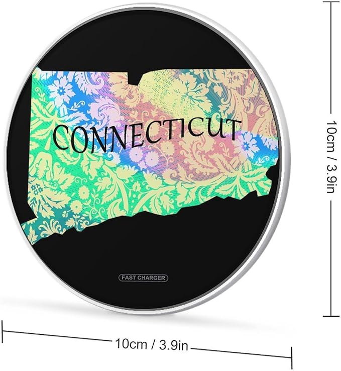 Connecticut Map Tie Dye Phone Charger Magnetic Charging Pad Anti-Slip with USB Cable