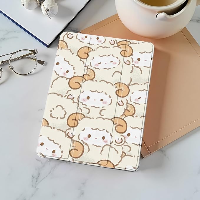Idocolors Cute Kawaii Sheep Pad Case for 13 Inch iPad Air(2024) Clear TPU Trifold Stand Back Cover with Pencil Holder Auto Wake/Sleep Foldable Shockproof Protective Case