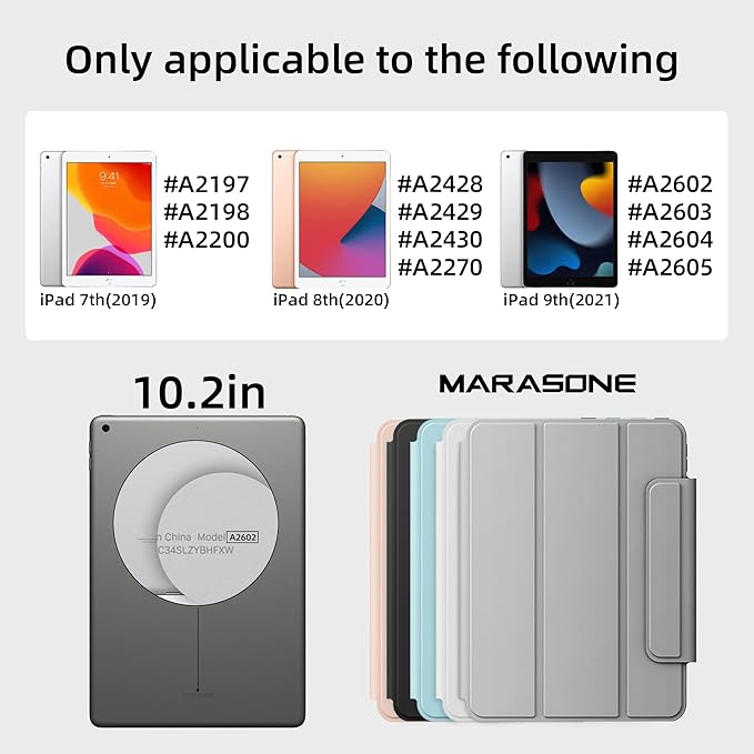 Case for iPad 10.2 inch Magnetic Case for iPad 9th/8th/7th Generation 2021/2020/2019 Detachable Protective Stand Cover with Pencil Holder Auto Sleep/Wake (Gray)