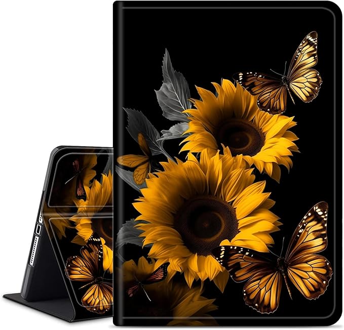 Case for All-New Amazon Fire HD 10 Tablet (13th Generation 2023 Release)Slim PU Leather Smart Cases Covers with Auto Wake/Sleep for Amazon Kindle Fire 10.1 inch TabletSunflowers and Butterflies