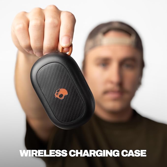 Skullcandy Push ANC Active Wireless Earbuds Bluetooth Headphones Noise Cancelling 58 Hours Battery Secure-Fit Over-Ear Hanger Sweat and Waterproof Microphone for iPhone Android - Black/Orange