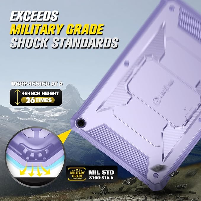 Fintie Shockproof Case for All-New Fire HD 10 Tablet (13th Generation 10.1 2023 Release) [Tuatara] Rugged Unibody Hybrid Bumper Kickstand Cover with Built-in Screen Protector Lilac Purple