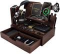 Nightstand Organizer for Men with Large Drawer Wood Phone Docking Station for Phone Apple Watch Wallet &amp Keys Ideal Birthday Gift for Father Husband Bedside Desk Organizer (Espresso)