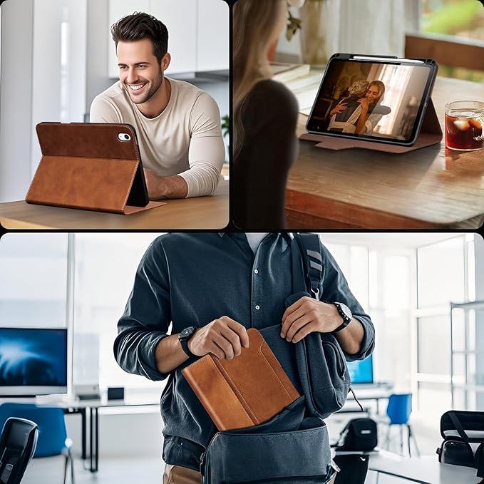 Gexmil Leather Case for iPad (A16) 11th Generation 11 Inch 2025 iPad 10th Generation 10.9 Inch 2022Protective Cover with Pencil HolderMagnetic ClosureAuto Sleep/WakeVegetable Tanned Brown