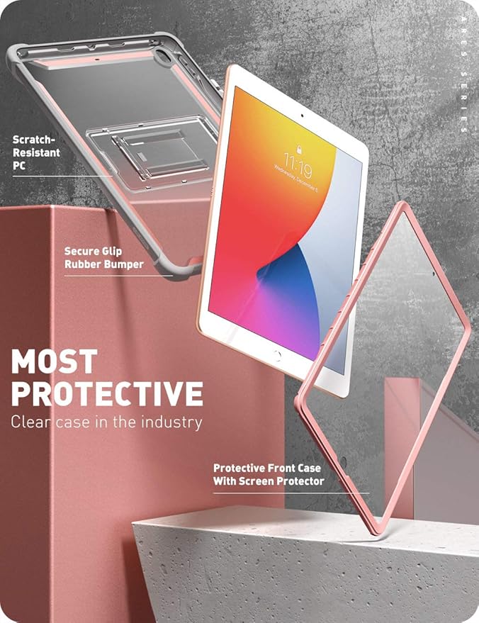 i-Blason Ares Case for New iPad 9th/8th/7th Generation iPad 10.2 2021/2020/2019 Case Full-Body Kickstand with Built-in Screen Protector Cover with Pencil Holder (Rosegold)