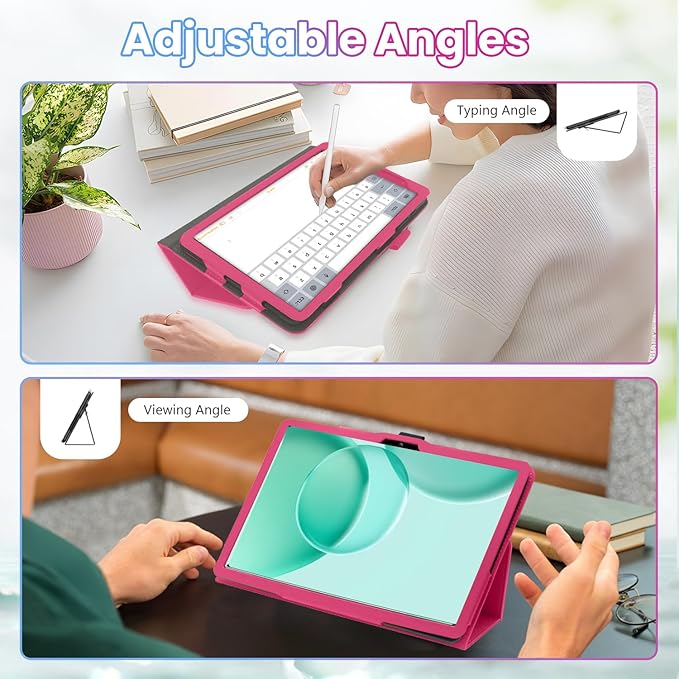 Case for DOOGEE Tab G6 Max 13.4-Inch TabletShockproof PU Leather Cover with Hand Strap Two-Fold StandCompatible with Tab G6 Max 13.4 Android Tablet (Rose Red)
