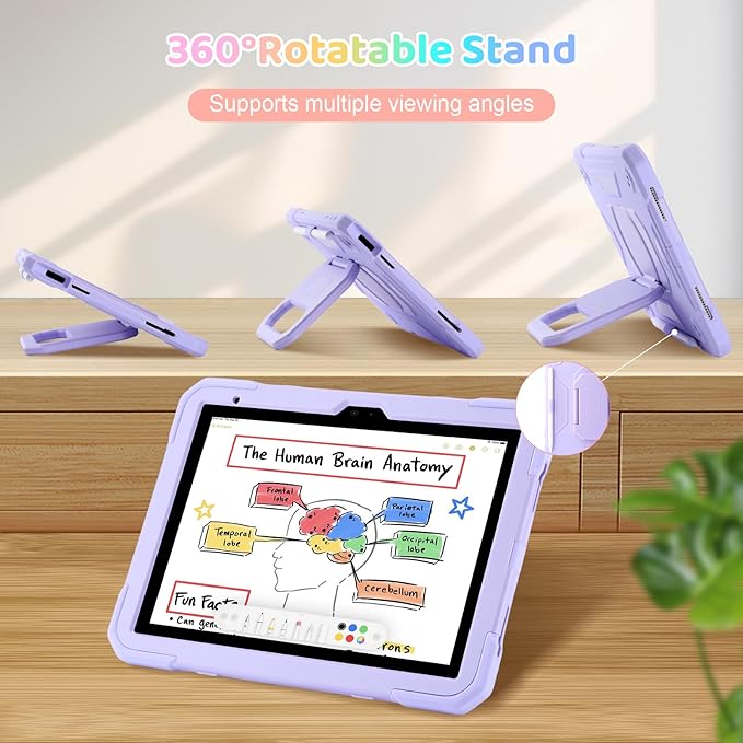 Case for iPad (A16) 2025 11th Gen 10.9'' iPad 10th Generation 2022 10.9'' with Tempered Glass Screen Protector Rugged Kid Case with Shoulder Strap/Pencil Holder/Folding Stand (Light Purple)