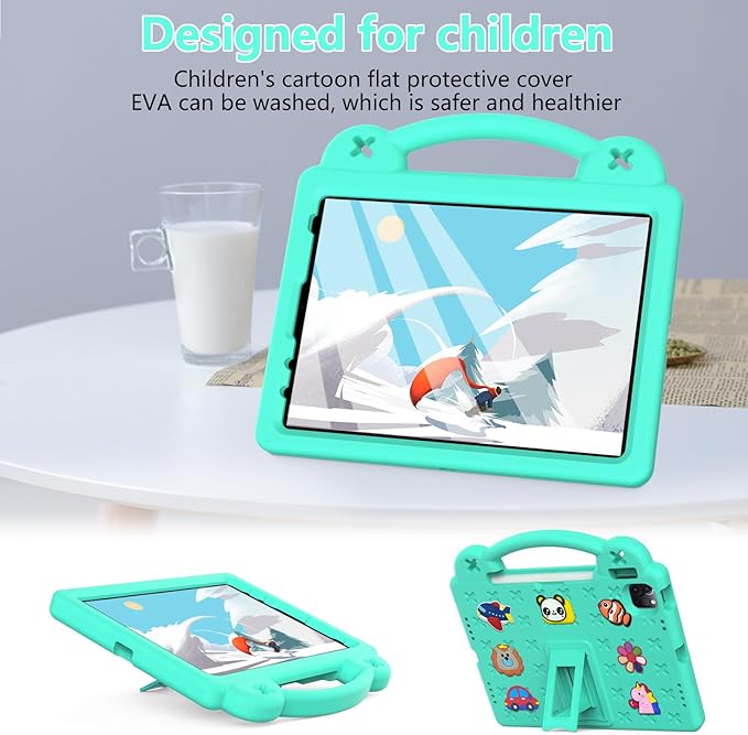 Compatible with Apple iPad 10 2022 10.9 inch/Pro 11 2018/2020/iPad Air 4 2020 10.9 inch/Air 5 2022 10.9 inch/Pro 11 2021/2022 Tablet Case Kids Case with Strap &amp Pen Tray Mint Green