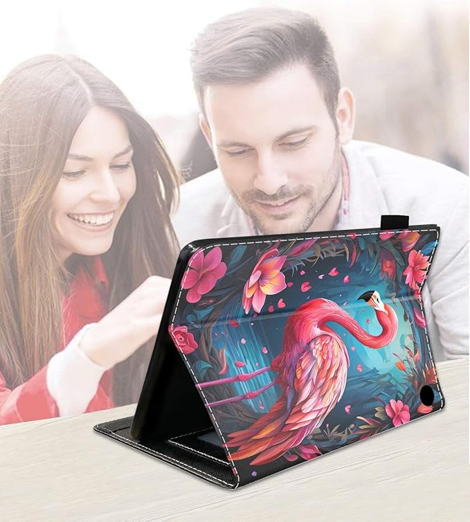 Case for Amazon Fire HD 10/HD 10 Plus Tablet 10.1 (13th/11th Generation 2023/2021 Release) Slim PU Leather Cover with Card Slot &amp Auto Wake/Sleep - Flamingo