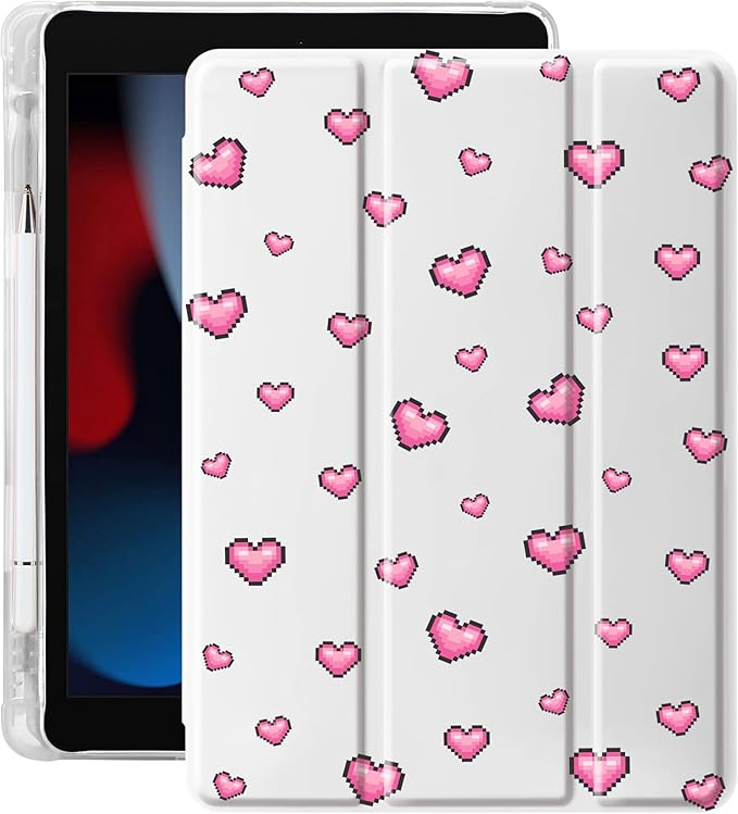 Idocolors Case for iPad 11 inch (A16 Chip) 2025 Generation 11th / iPad 10.9 inch 2022 10th Gen Built-in Pencil Holder with Soft TPU Shockproof Back Shell Auto Wake/Sleep Heart-White