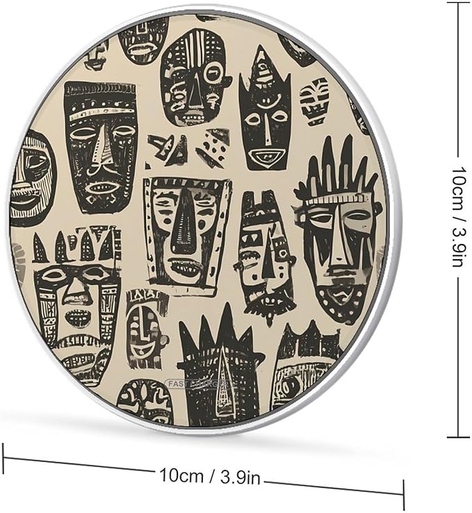 African Tribal Masks Phone Charger Magnetic Charging Pad Anti-Slip with USB Cable