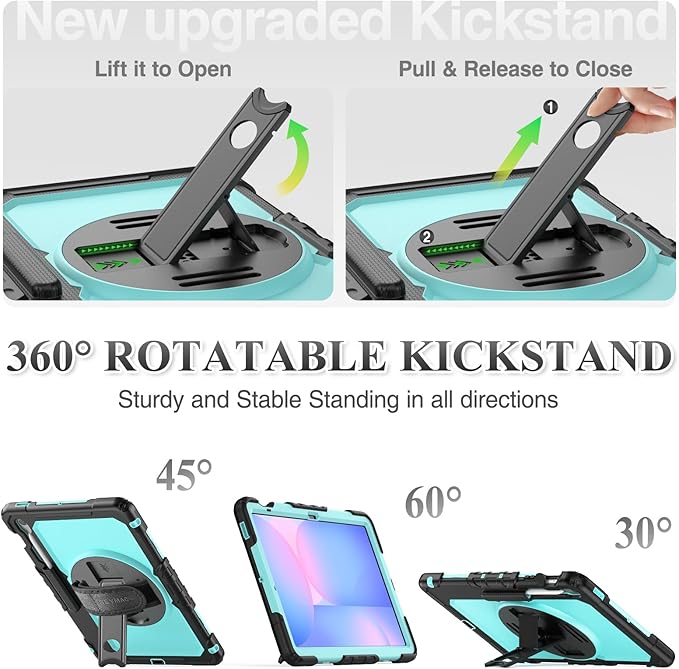 SEYMAC stock Case for Samsung Galaxy Tab S10 FE+ Plus 5G Tablet Case 13.1'' Protective with Screen Protector Pen Holder 360 Rotate Stand Hand Strap Shoulder Strap SkyBlue1