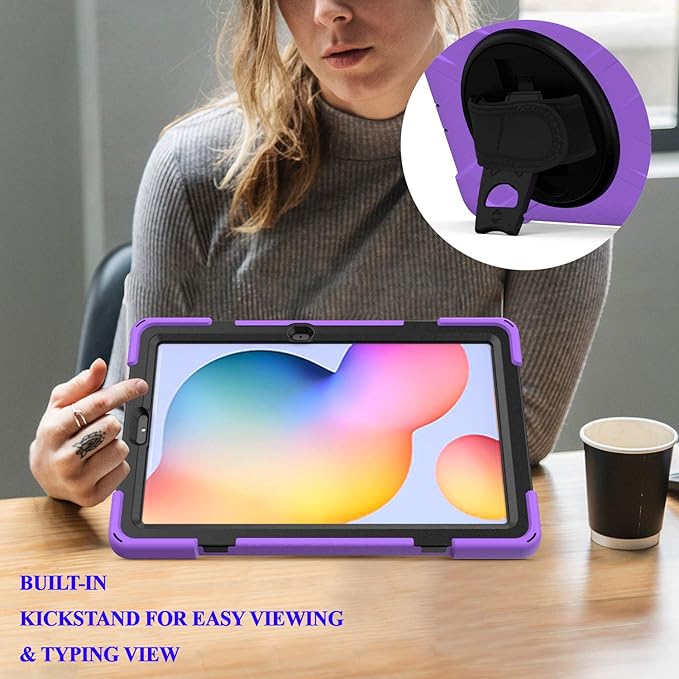 KIQ Shield Series Galaxy S6 Lite Case Heavy Duty Tablet Shockproof Rugged Tab S6 Lite Cover W/Stand Shoulder Strap for Samsung Galaxy Tab S6 Lite 10.4 Inch 2022/2020 P610/P613/P615/P619 - Purple