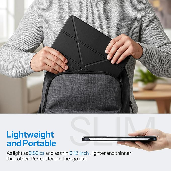 SPARIN Magnetic Case for iPad A16 11th/10th Gen (2025/2022) Origami Stand Cover with Auto Sleep/Wake Multi-Angle Viewing Hidden Pencil Holder Ultra Slim Lightweight &amp Stable on Sofa/Bed - Blac