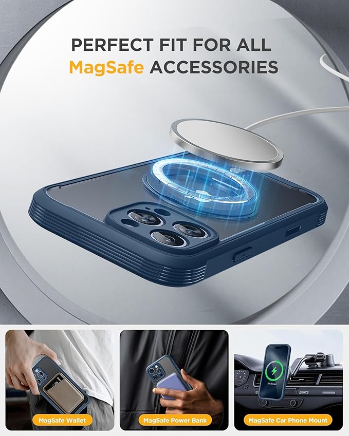 Miracase for iPhone 16 Pro Max Case with 360° Magnetic Ring Stand [Compatible with Magsafe] Full-Body Drop Proof Bumper Phone Case with Built-in 9H Tempered Glass Screen ProtectorBlue