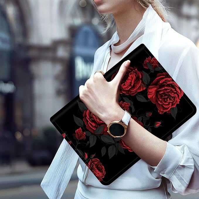 for iPad Pro 13 Inch Case M4 2024 7th Generation for Women Men PU Leather Slim Lightweight Folio Kickstand Multi-Angle Stand Smart Protection Shell Cover with Auto Wake/SleepRed Roses