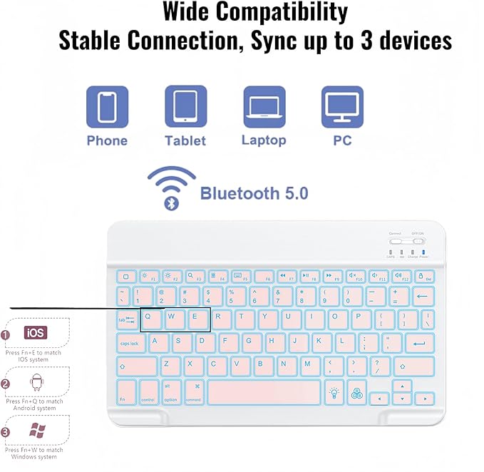 Keyboard Case for Samsung Galaxy Tab S10 Lite/S10 FE/S9/S9 FE 5g 10.9 inch–7-Color BacklitDetachable Wireless Bluetooth Keyboard Case Thin &amp Light with Built-in Pencil Holder with Mouse. (Pink)