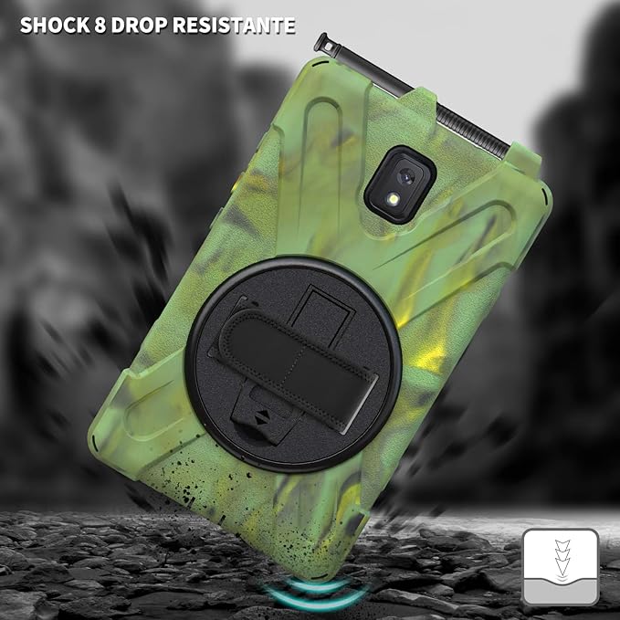 Case for Samsung Galaxy Tab Active 3 8 T570 T575 T577 Heavy Duty Shockproof Rugged 3 Layer Kids Durable Case with 360 Swivel Kickstand Shoulder Strap &amp Hand Strap (Camouflage)