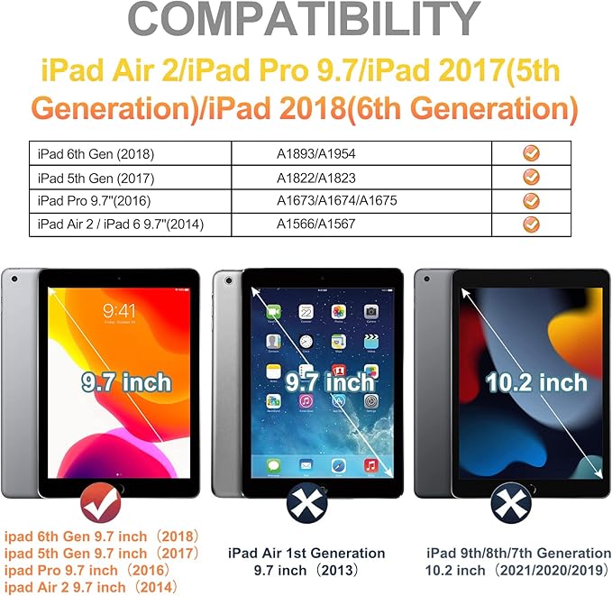 BRAECN Case for 9.7 Inch iPad 6th/5th Generation/iPad Pro 9.7 Inch/iPad Air 2 Full-Body Rugged Case w/Pencil Holder/Swivel Stand/Hand Grip/Adjustable Shoulder Strap for Boys &ampGirls-Colorful Blue