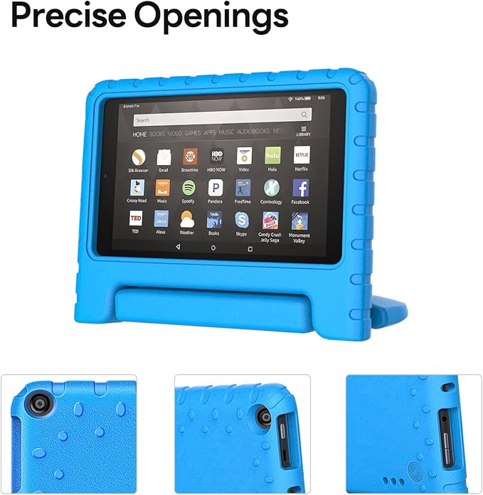 Kids Case for Kindle Fire HD 8 Tablet 8th/7th/6th Generation (2018/2017/2016 Release) Soft Flexible Lightweight Shockproof Durable with Handle Stand Blue